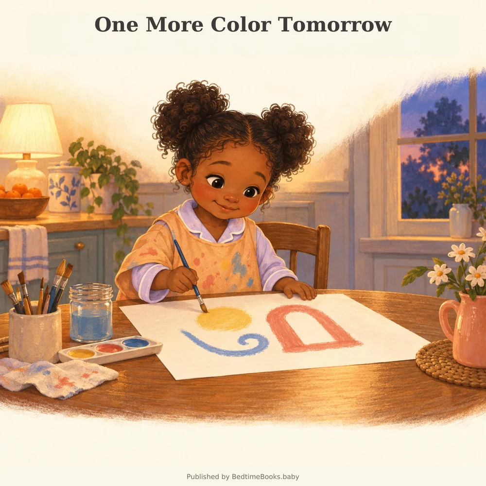 One More Color Tomorrow cover: Nia painting at the kitchen table in warm evening light
